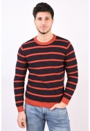Men Sweater Produkt Pktpktbwo Nicco Crew Neck Navy Blazer Stripes Cinnabar